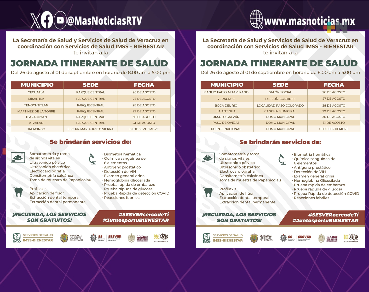 Así continúan las Brigadas Itinerantes de Salud en la entidad, esta semana